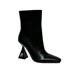 Cool Fashion Womens Black Leather Metallic High Heel Pointy Stiletto Boots